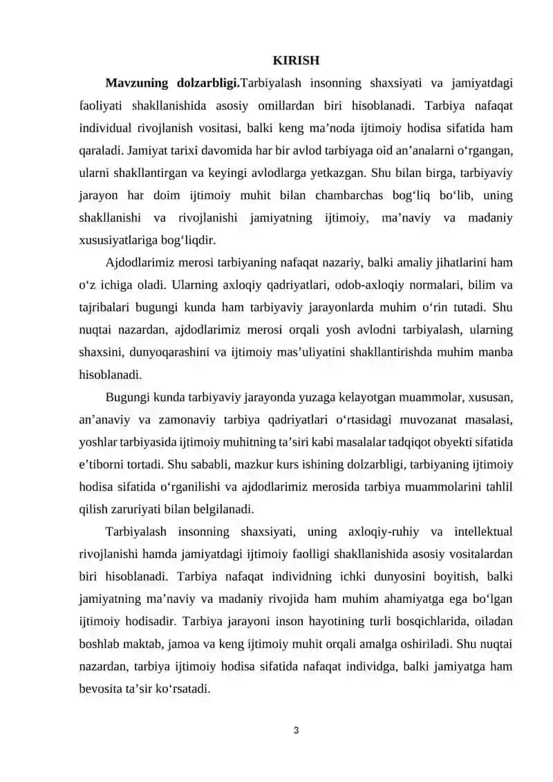 TARBIYANING IJTIMOIY HODISA EKANLIGI VA AJDODLARIMIZ MEROSIDA TARBIYA MUAMMOLARI 3