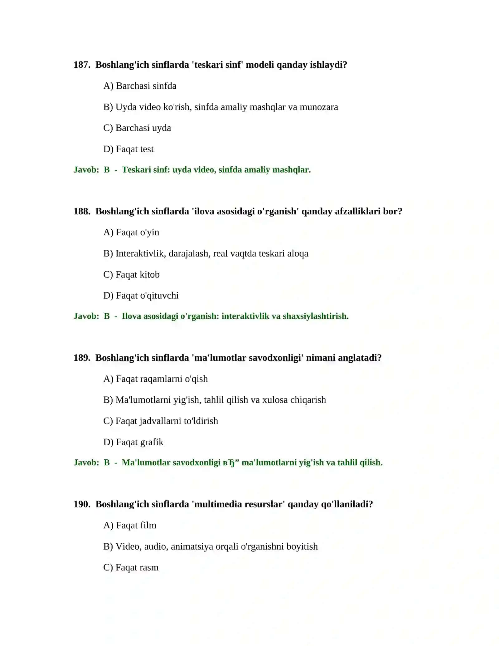 Boslang'ich ta'lim o'qituvchisi test sinovlari 3
