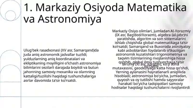 Markaziy Osiyo mutaffakirlarining jaxon ilm-faniga qo'shgan xissalari 3