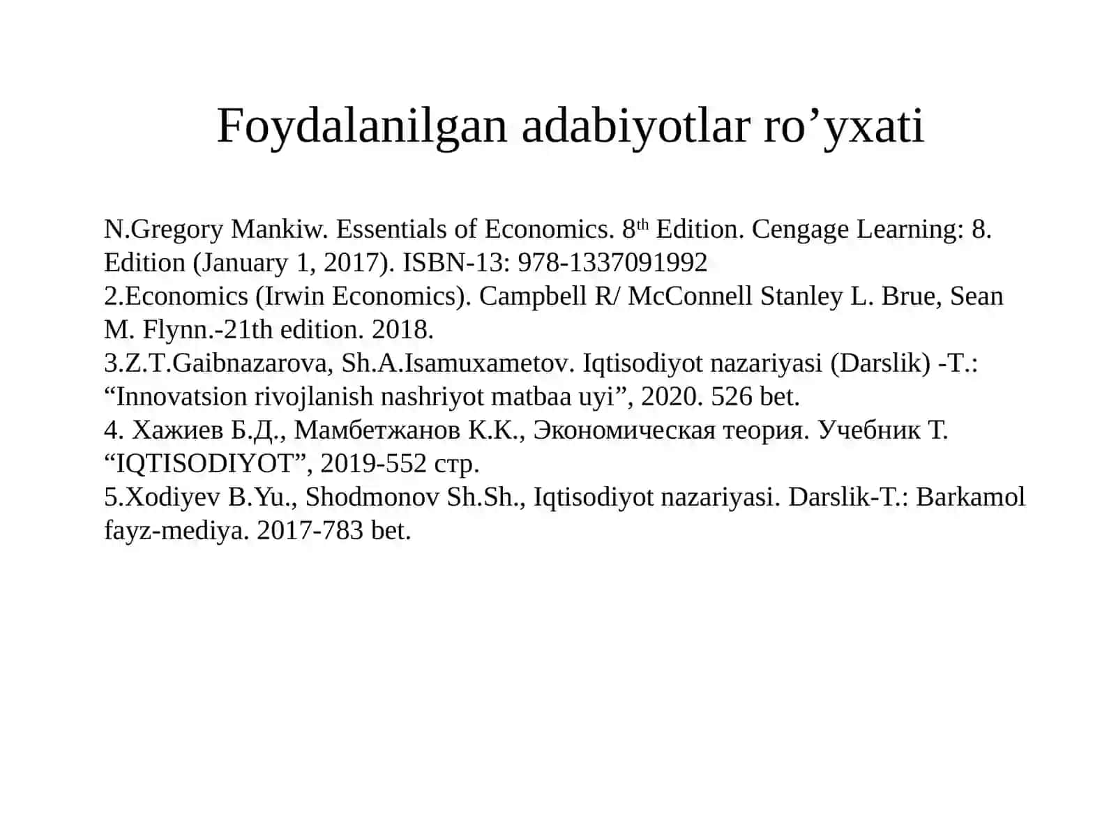 Talab va taklifning nazariy asoslari. Bozor muvozanati 3