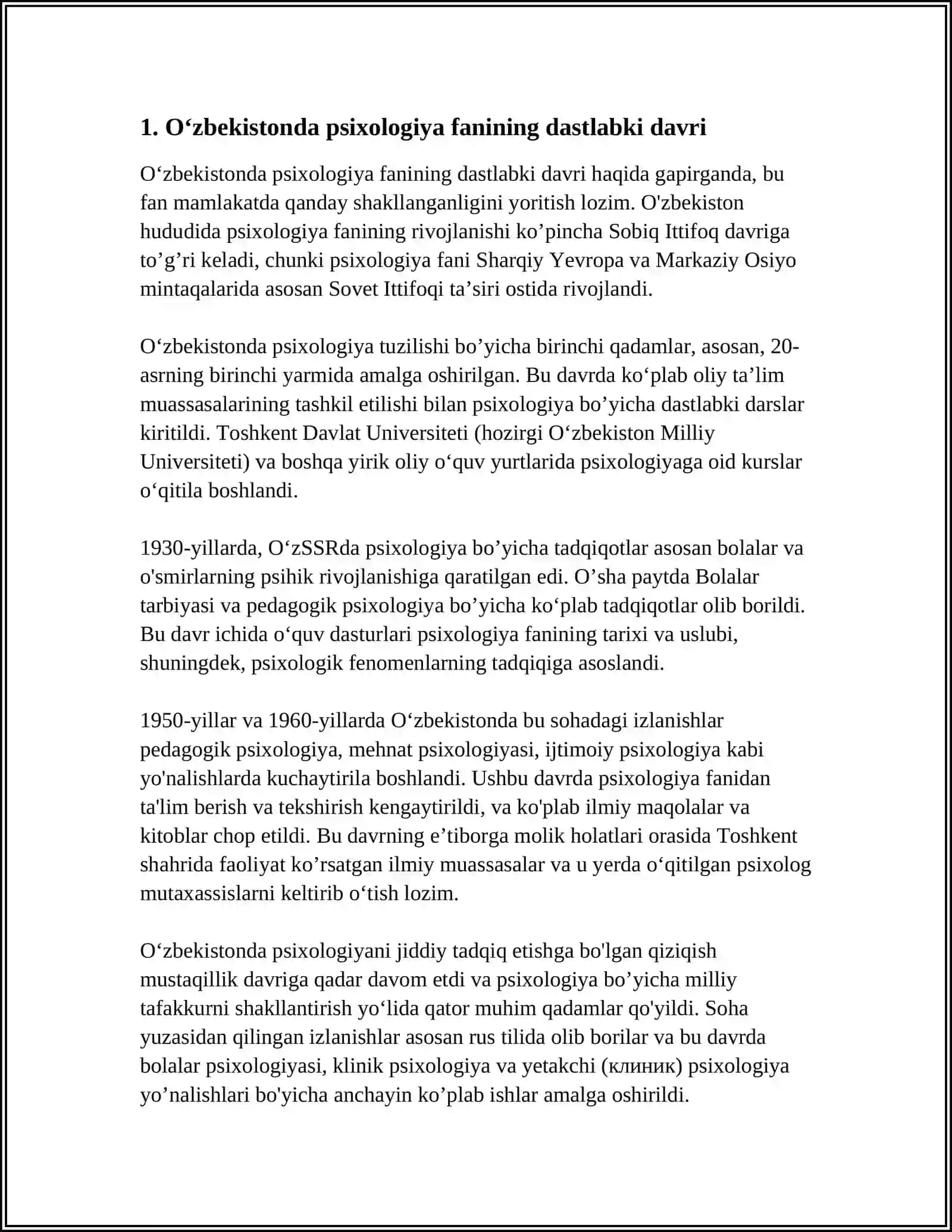 Oʻzbekistonda psixologiya fanining rivojlanish tarixi 3