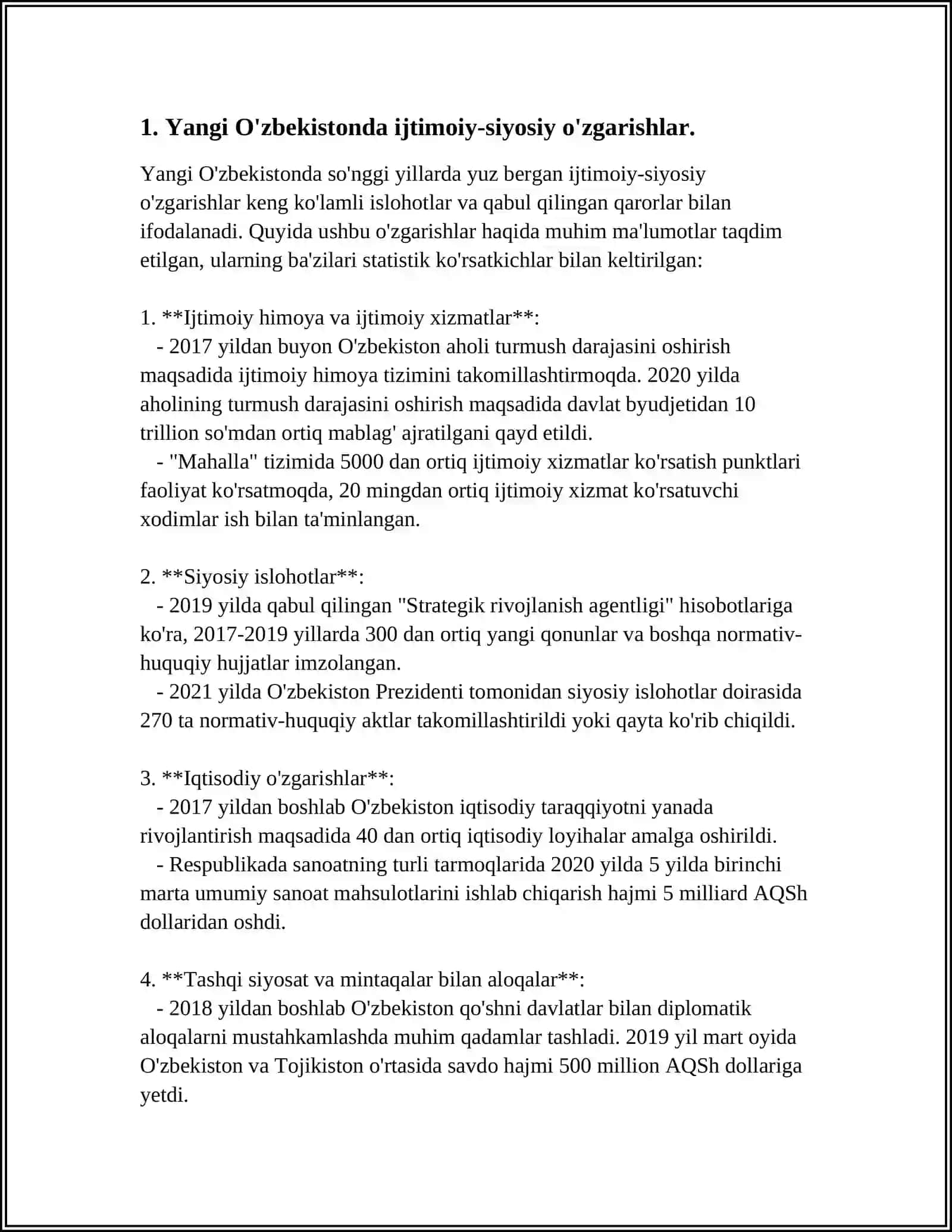 YANGI O'ZBEKISTONDA IJTIMOIY-SIYOSIY, IQTISODIY VA MADANIY HAYOTIDA RO'Y BERAYOTGAN O'ZGARISHLARNING XALQARO REYTING VA INDEKSLARDA AKS ETISHI 3