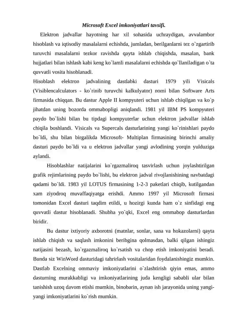 MS EXCEL DASTURI ASOSLARI 3