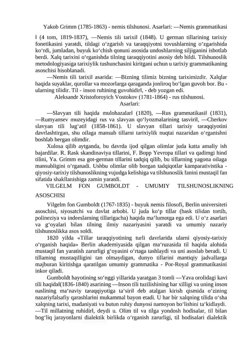 XIX asrda qiyosiy-tarixiy tilshunoslikning vujudga kelishi.V.Gumboldt ta’limoti. 3
