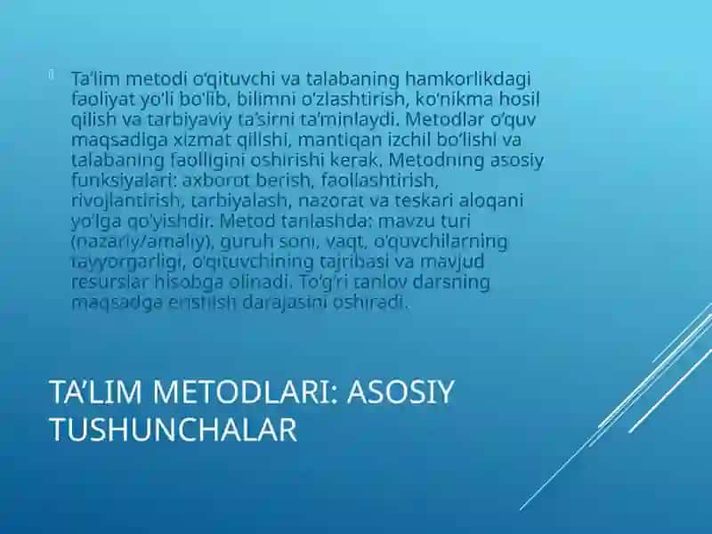 Ta'lim metodlari va vositalari: tahlil mavzusi 3
