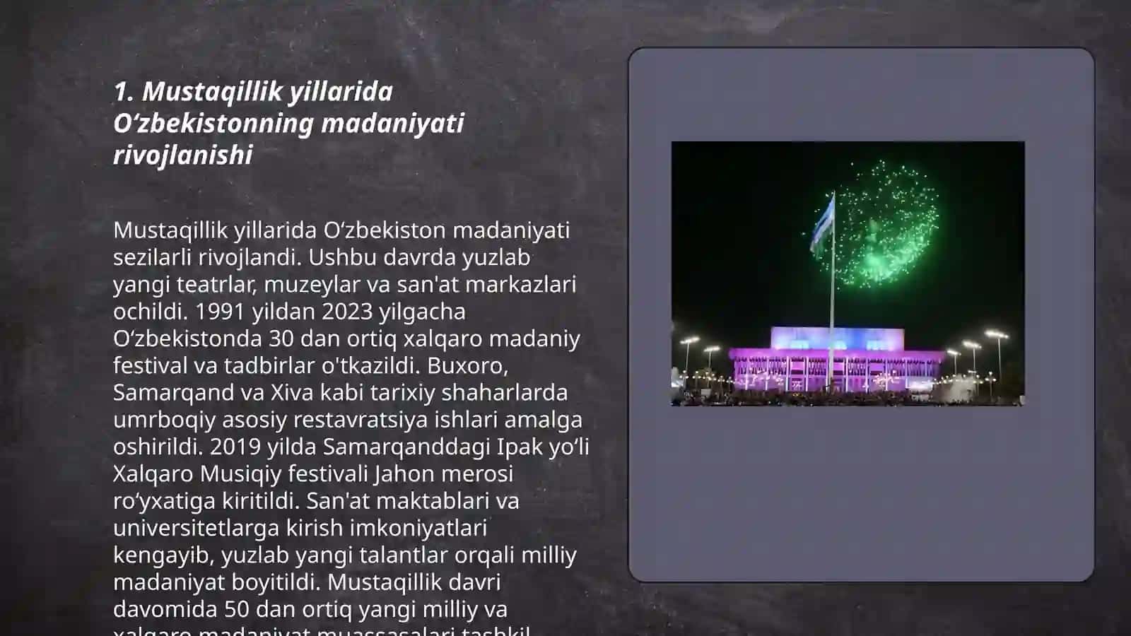 Mustaqillik yillarida Oʻzbekistondagi maʼnaviy va madaniy taraqqiyot 3