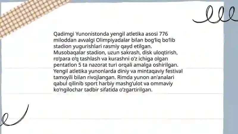 Yengil atletika sport turining paydo bo'lish tarixi, rivojlanish 3