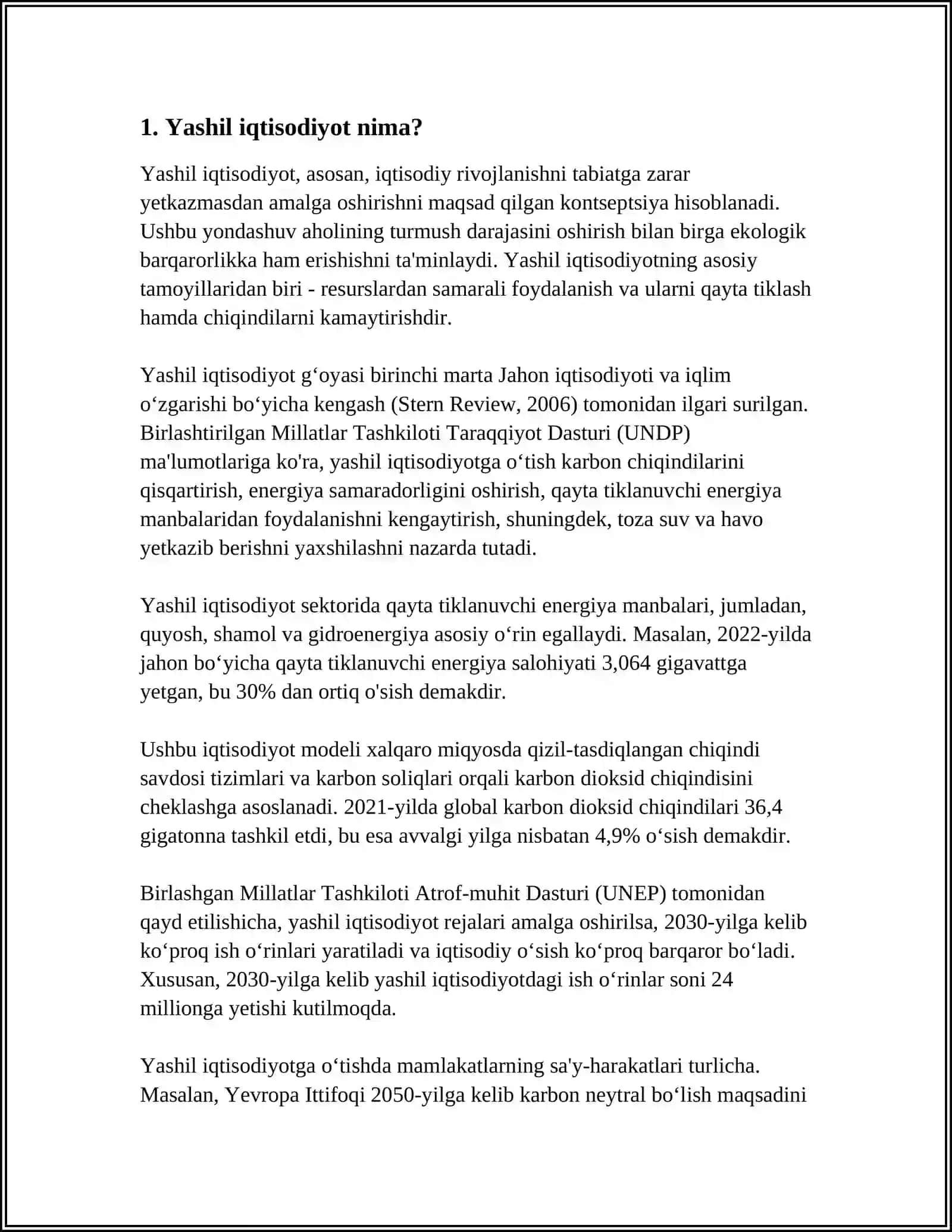 Yashil iqtisodiyotni baxolashning xalqaro tashkilotlar yondashuvi 3