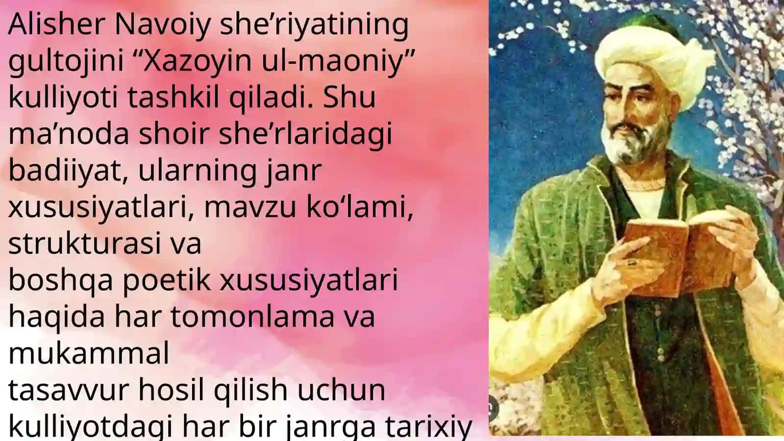 "Xazoyinul-maoniy" tarkibigakiruvchi janrlar soni, har bir janrga ta'rif berish 3