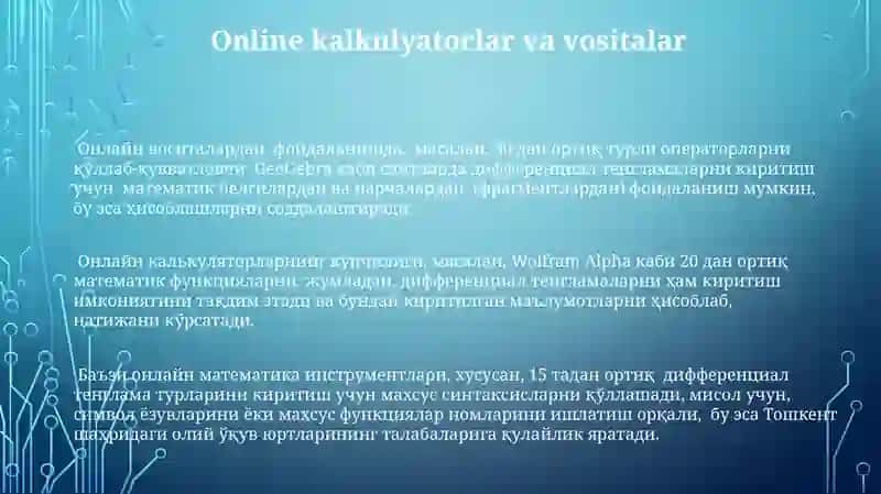 Matematika differensial belgisi ostiga kiritish usullari 3