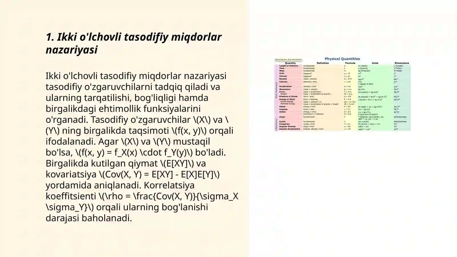 Ikki o'lchovli tasodifiy miqdorlar nazariyasi 3