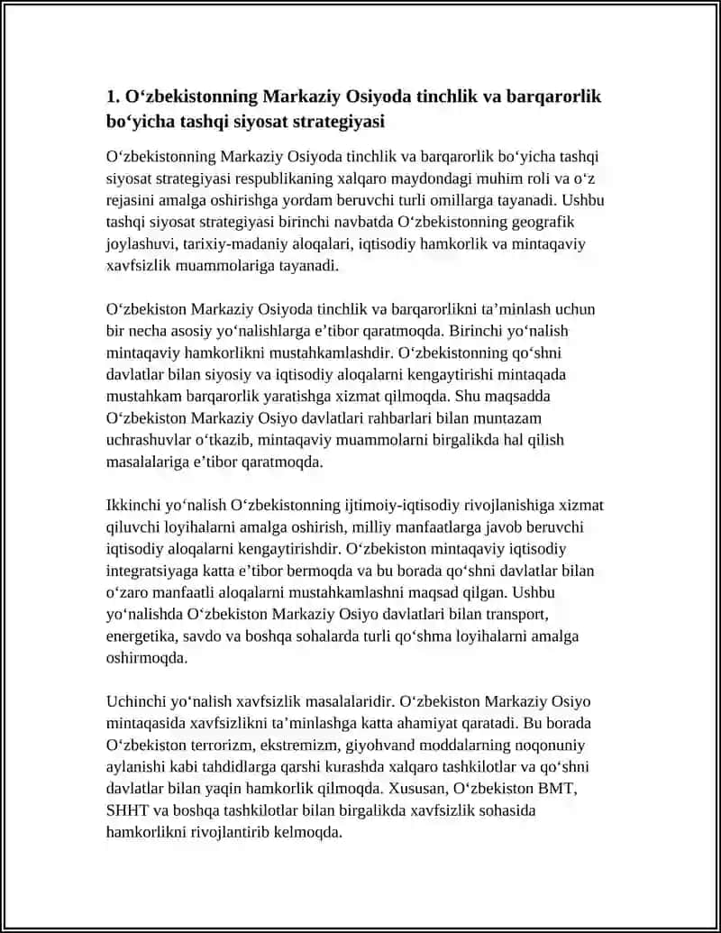 Oʻzbekistonning Markaziy Osiyoda Tinchlik va Barqarorlikni Taʼminlashdagi Oʻrni 3