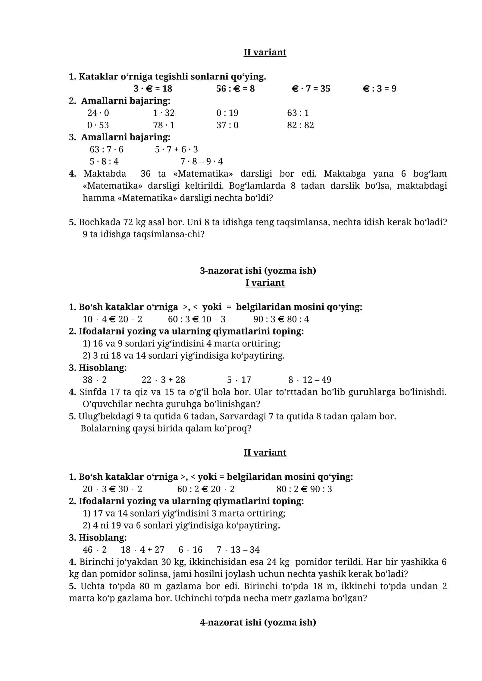 Matematika darsi vazifalari 3