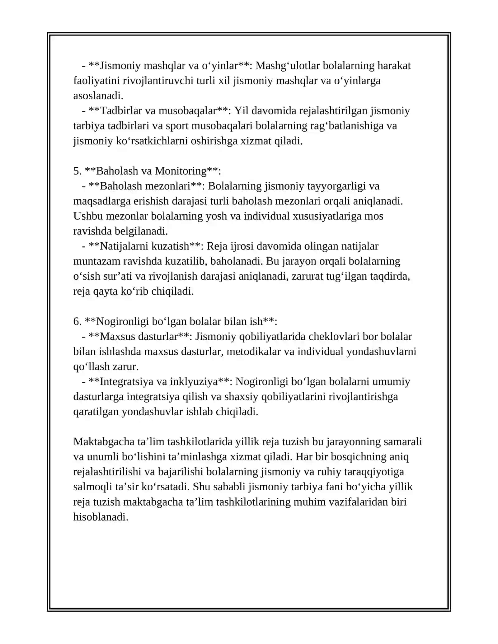 Maktabgacha taʼlim tashkilotlarida jismoniy tarbiya boʻyicha yillik reja tuzish 3