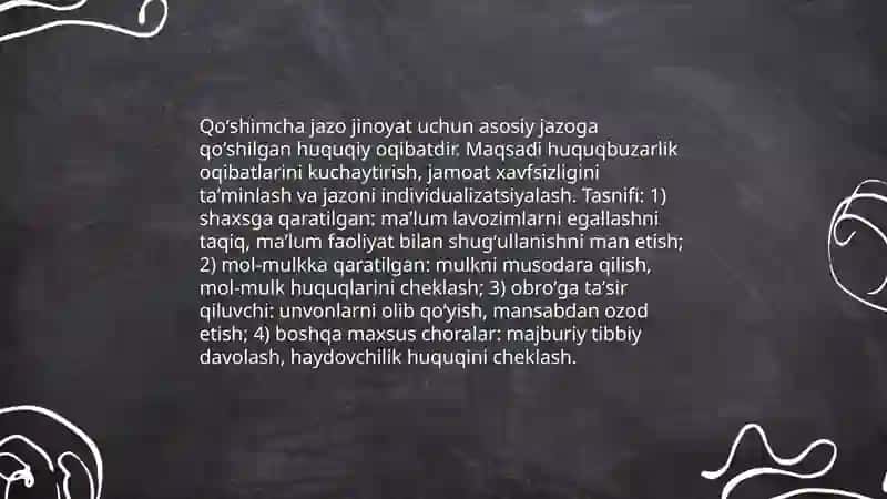 Qoʻshimcha jazolarni ijro etish tartibi va shartlari jinoyat ijroiya huquqidan 3