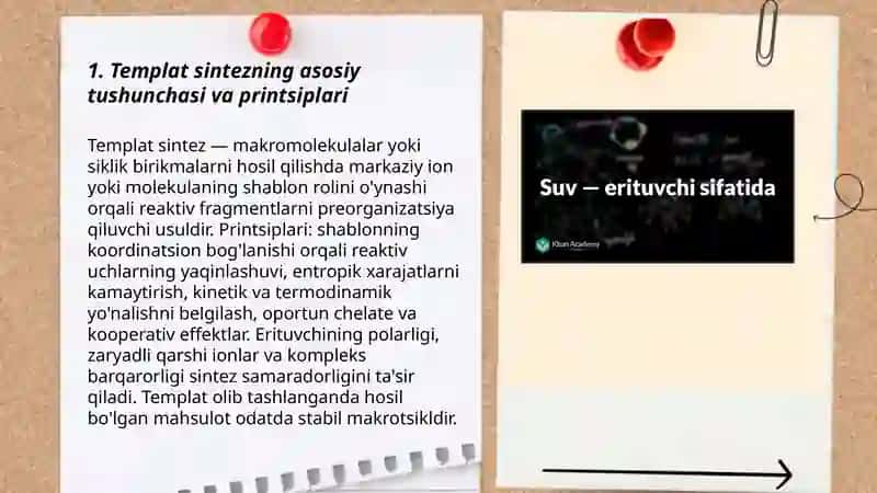 Templat sintez mohiyati.Erituvchi tabiati va kompleks birikmalarning eruvhcanligi 3