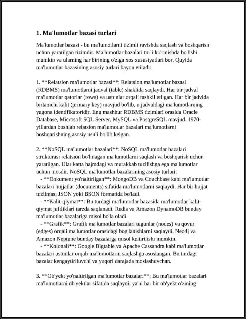 MUSTAQIL ISH Mavzu: MA’LUMOTLAR BAZASI BOSHQARISH TIZIMLARI. 3