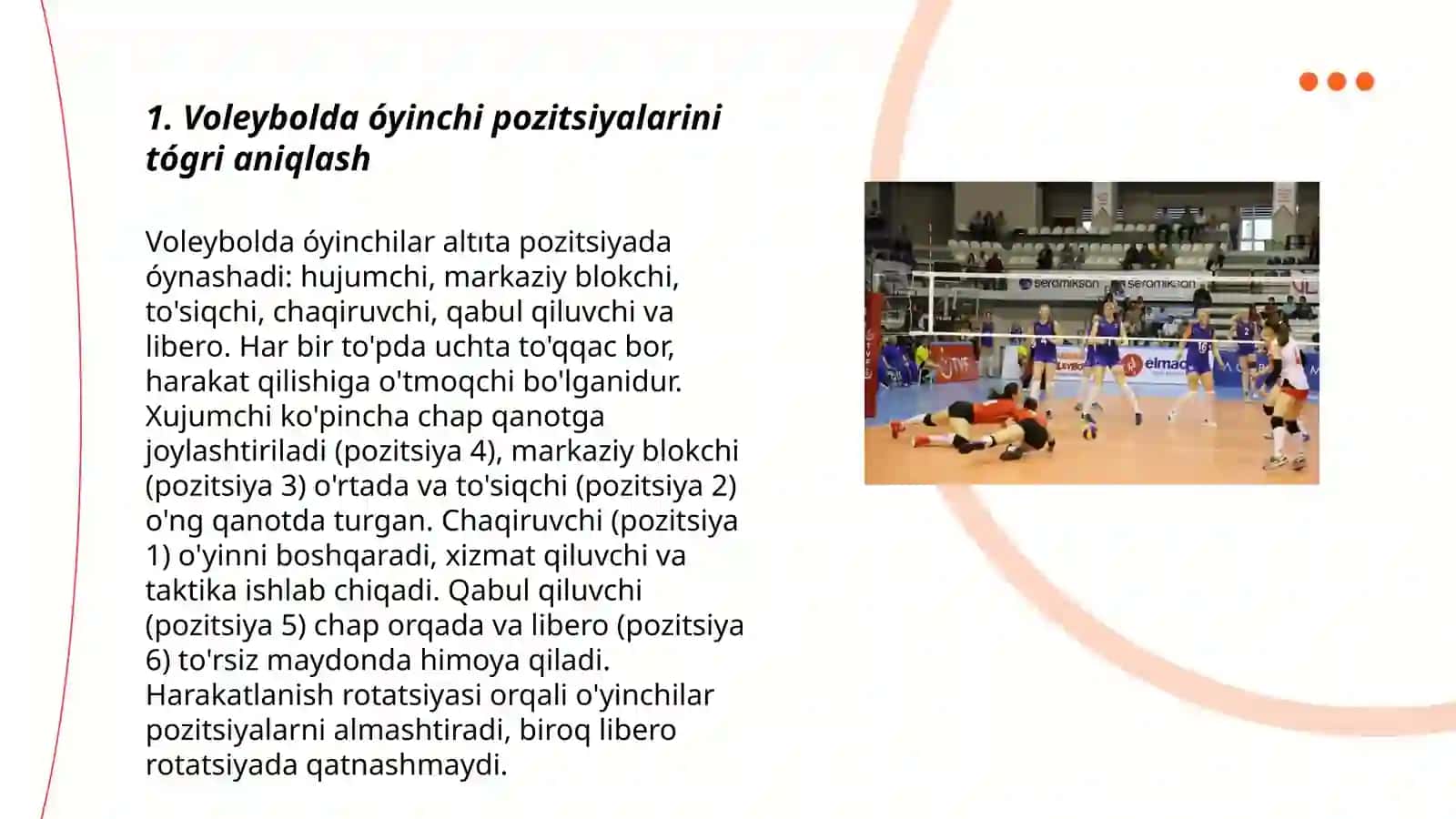Voleybol tópini óyinga kiritish usullarini órgatish 3