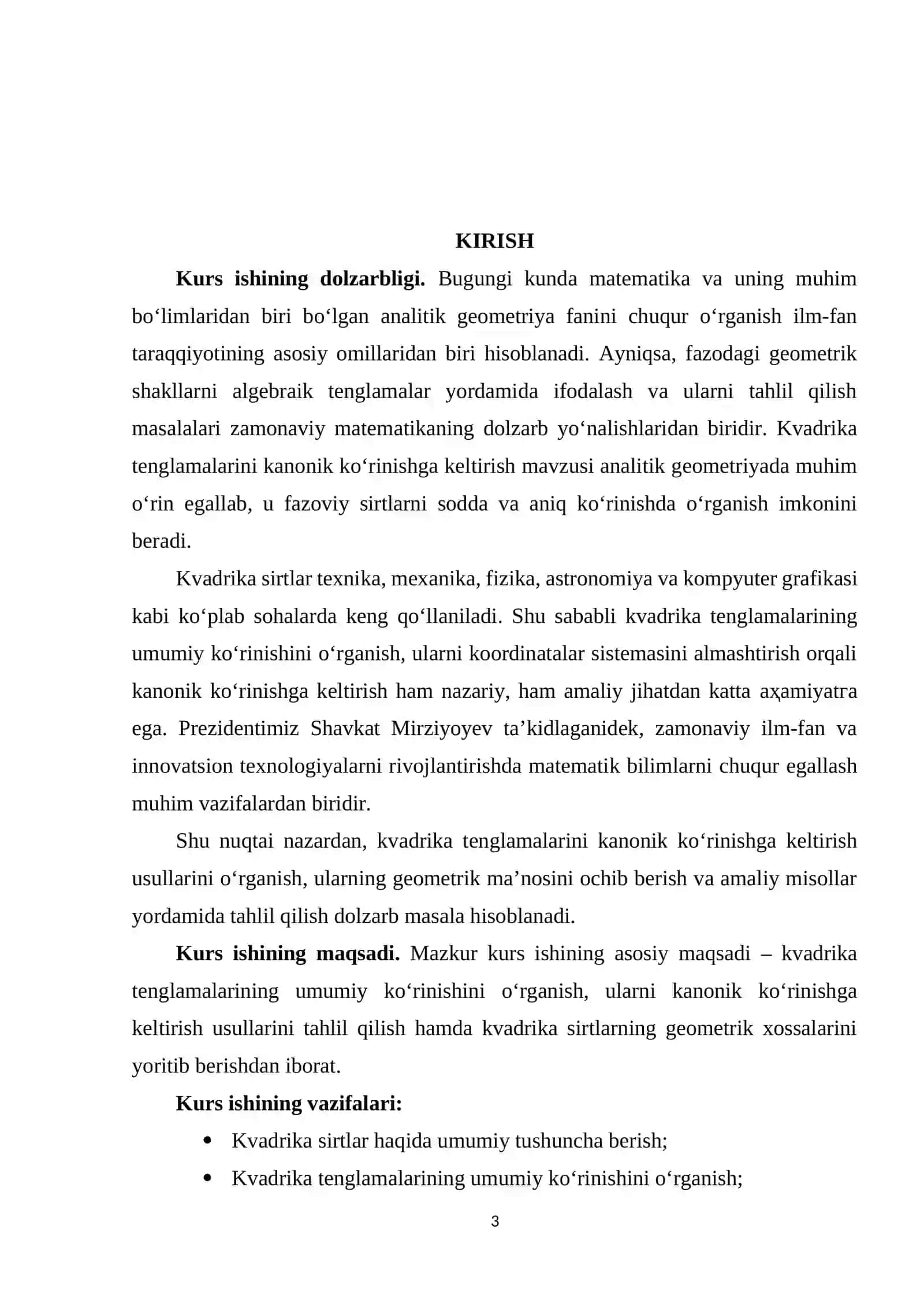 Kvadrika tenglamasini kanonik ko‘rinishga keltirish 3