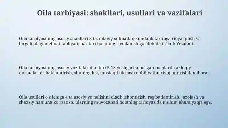 Oila tarbiyasi shakl, metod va vazifalari 3
