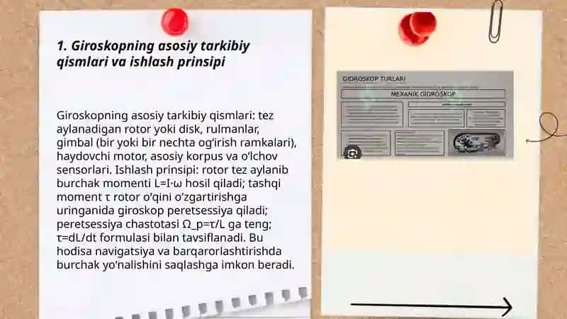 Gidroskoplar.Giroskopik kuchlar.Erkin boʼlmagan giroskopning oʻqining aylanishi 3