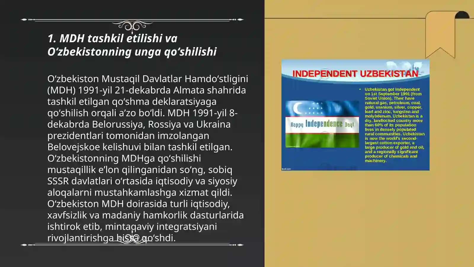 Oʻzbekiston Respublikasining MDH bilan hamkorlik aloqalari 3