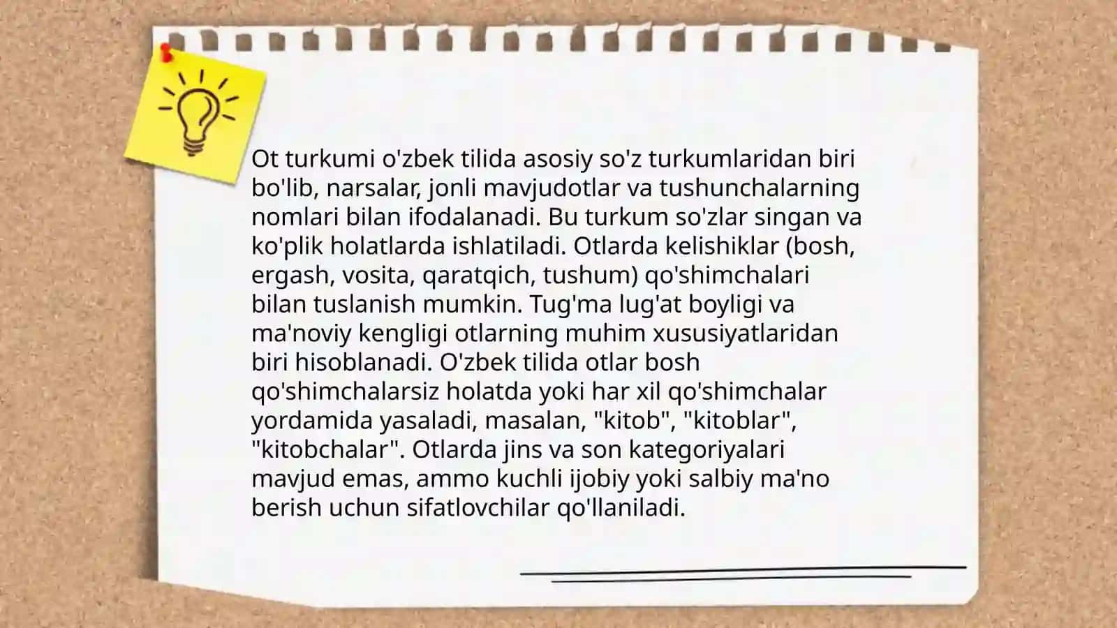 Ot turkumining tarifi leksik grammatik xususiyatlari ma’no turlari 3