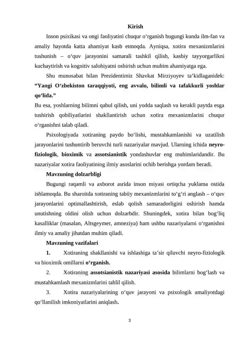 Xotiraning neyro-fiziologik, assotsianistik va bioximik nazariyalari 3