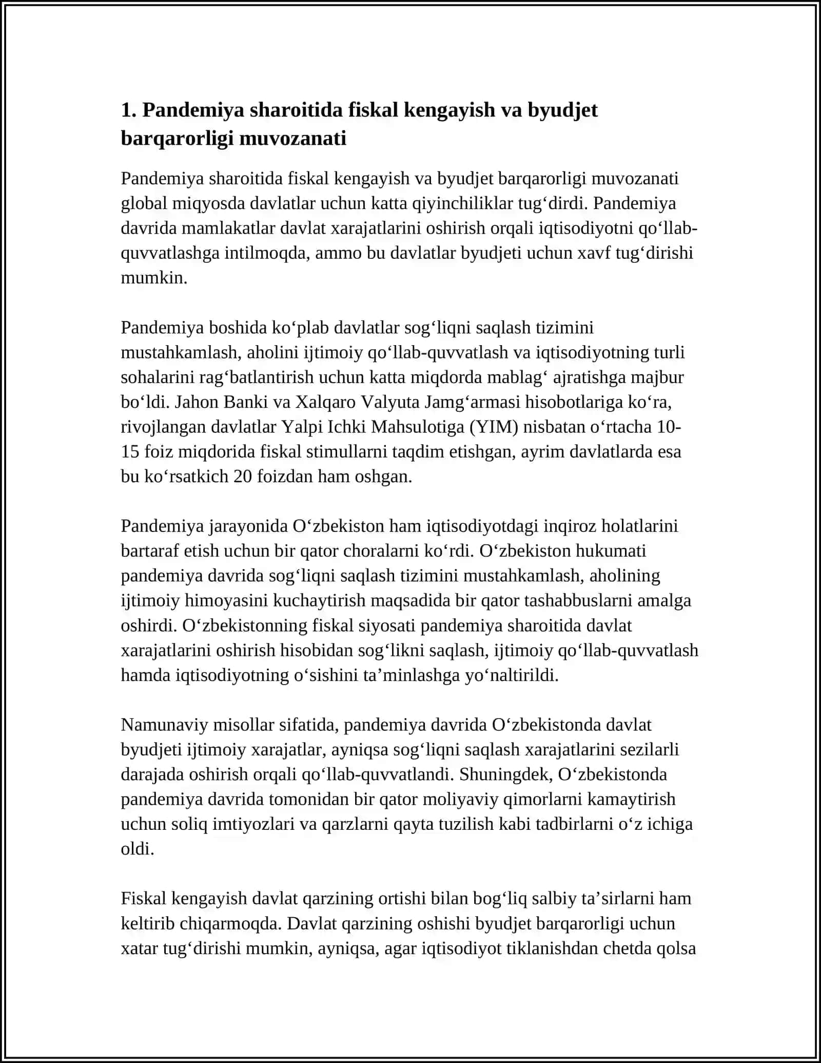 PANDEMIYA SHAROITIDA MAKROIQTISODIY SIYOSATNING UZIGA XOSLIGI 3