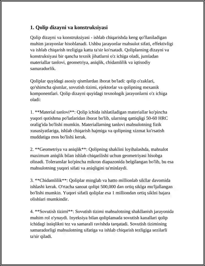 Qolip va Sterjen Tayyorlash Texnologiyalari 3