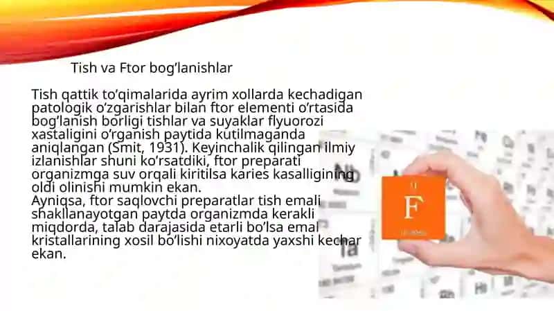 Mavzu:Stomatologik kasalliklar profilaktikasida ftor saqlovchi birikmalarning ahamiyati. Ftor saqlovchi tabletkalar. 3