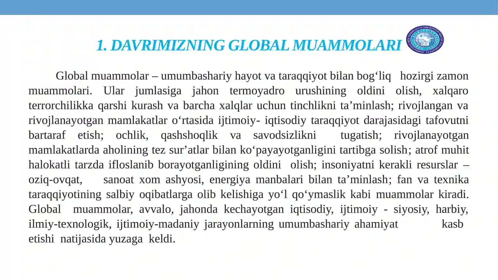 DAVRIMIZNING GLOBAL MUAMMOLARI.MAQOLA VA UNING TURLARI 3