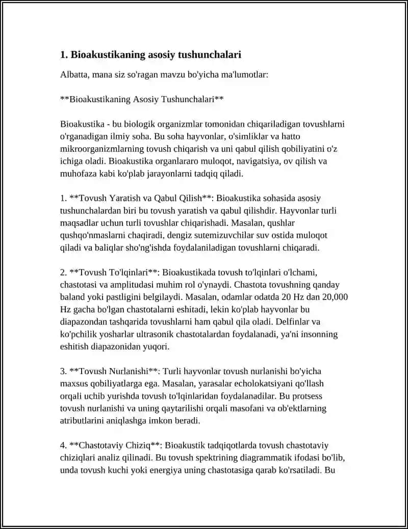 BIOAKUSTIKA FANI TO‘G‘RISIDA TUSHUNCHA. AKUSTIK TA’SUROTLAR, TOVUSH CHIQARADIGAN HAYVONLAR 3