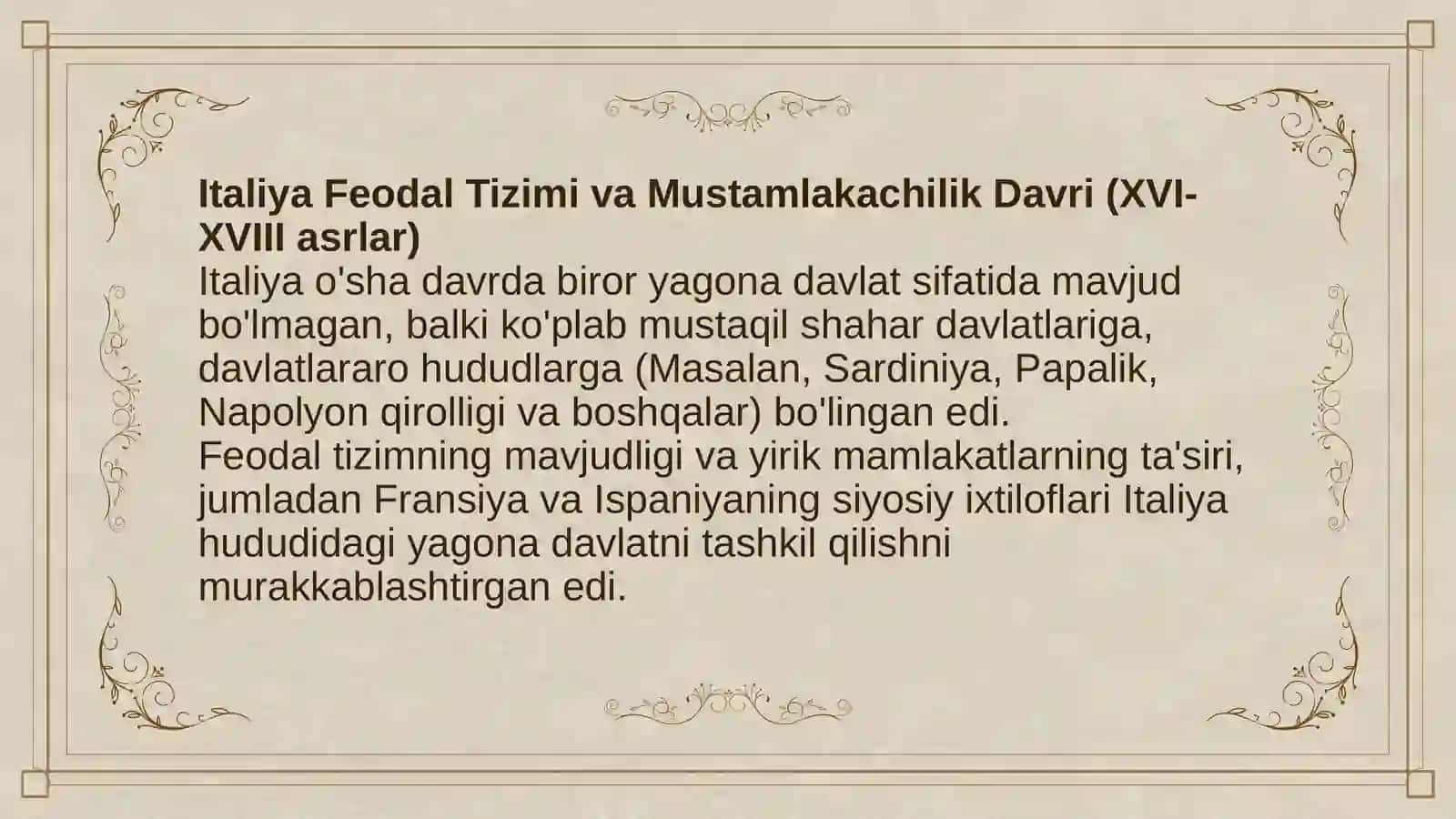 Italiya Feodal Tizimi va Mustamlakachilik Davri (XVI-XVIII asrlar) 3