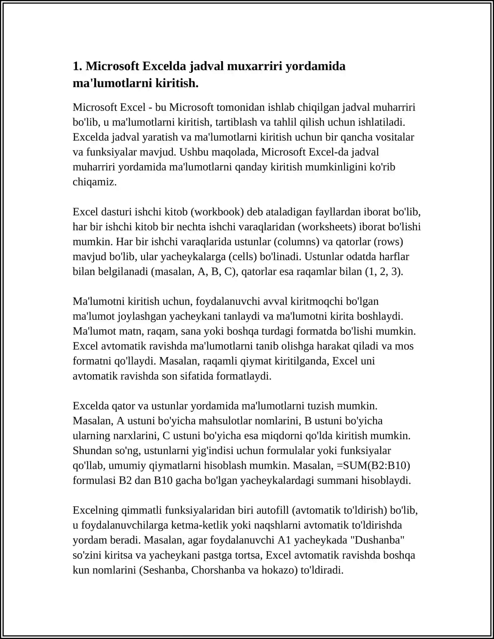 MICROSOFT EXCEL JADVAL MUXARRIRI YORDAMIDA TIBBIY BIOLOGIK TAJRIBA NATIJALARINI STATISTIK QAYTA ISHLASH 3