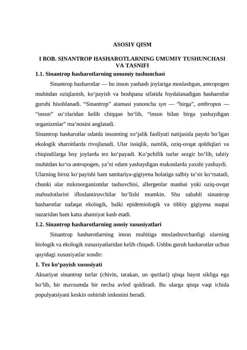 “Sinantrop ko‘rinishdagi hasharotlar va ularning epidemiologik ahamiyati” 3