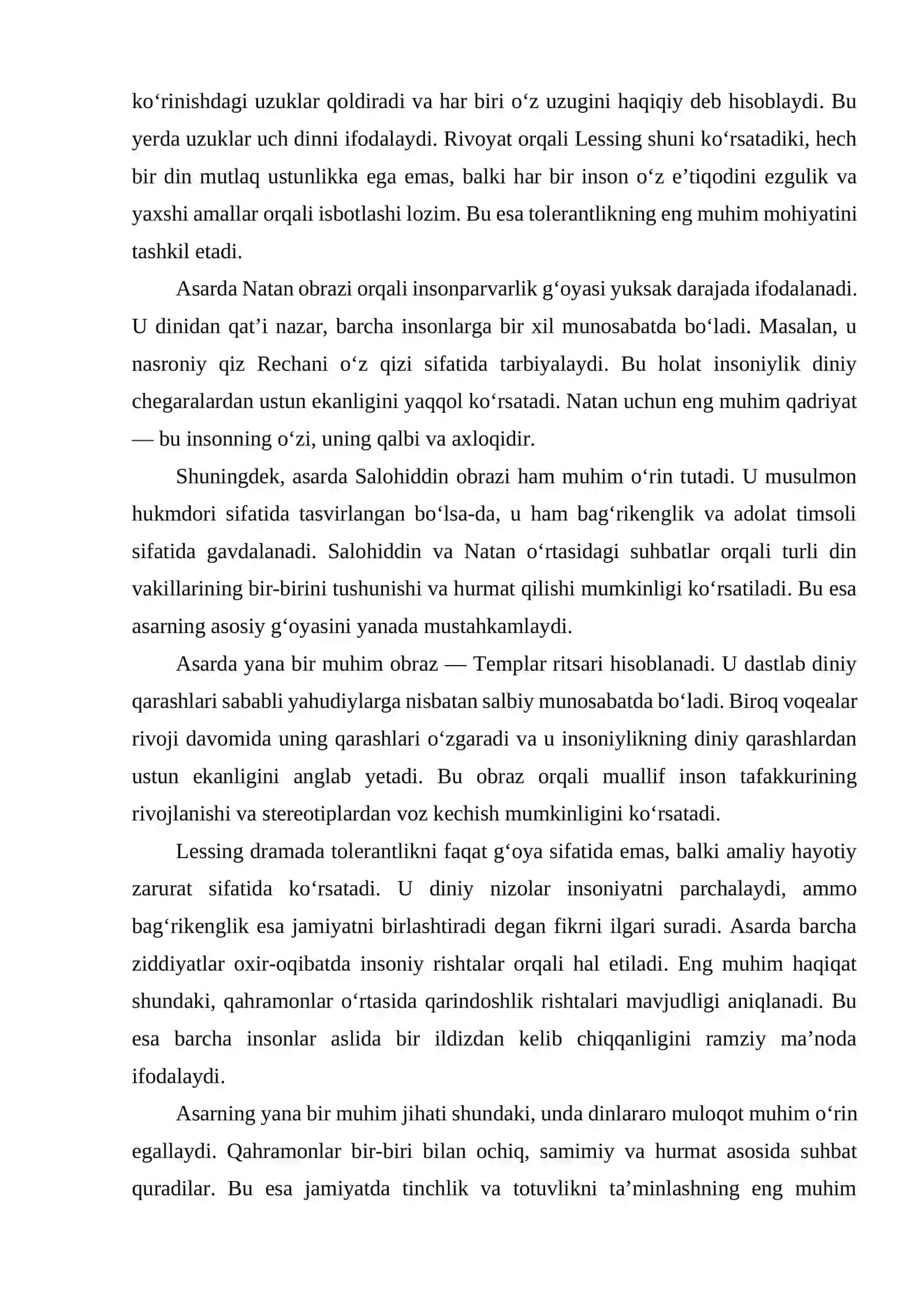 G.E LESSINGNING "DONISHMAND NATAN" DRAMASIDA TOLERANTLIK GʻOYASINING IFODALANISHI. 3