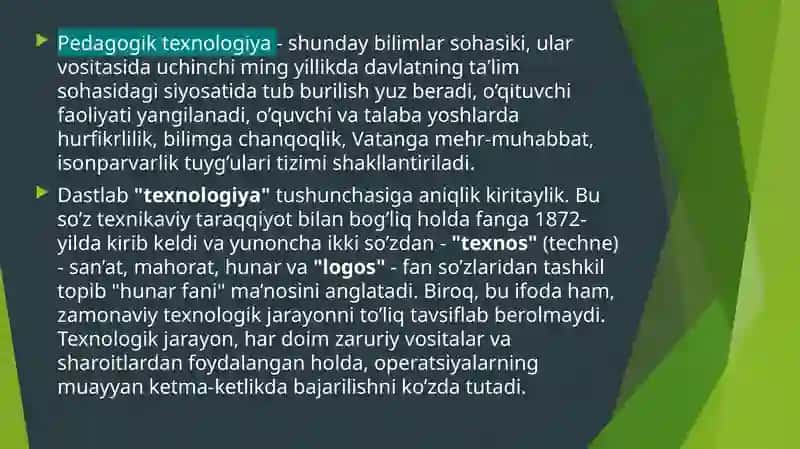 Pedagogik texnologiya tushunchasi, uning ta’riflari va metodikasidan farqi. Pedagogik texnologiya turlari. 3