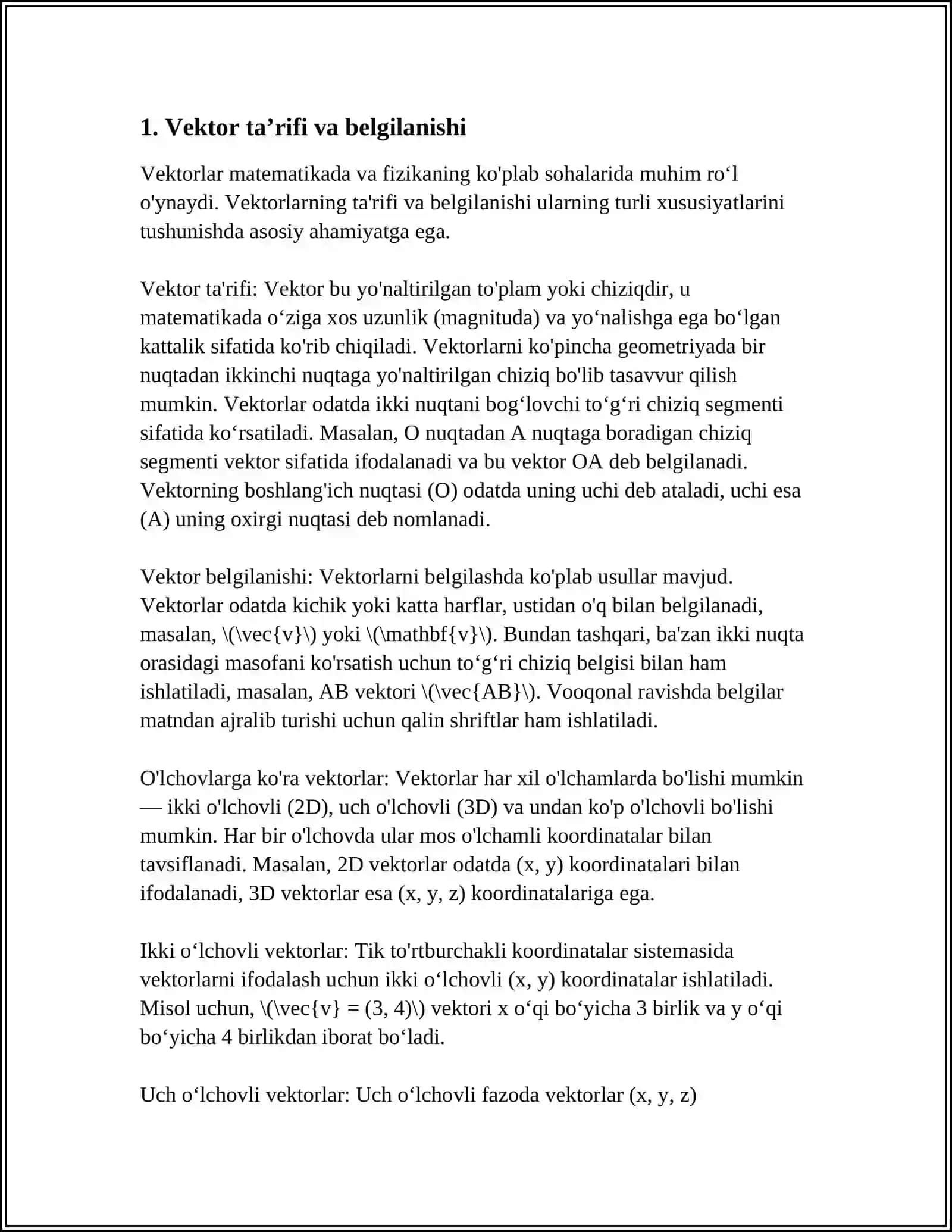 VEKTOR VA ULAR USTIDA AMALLAR 3