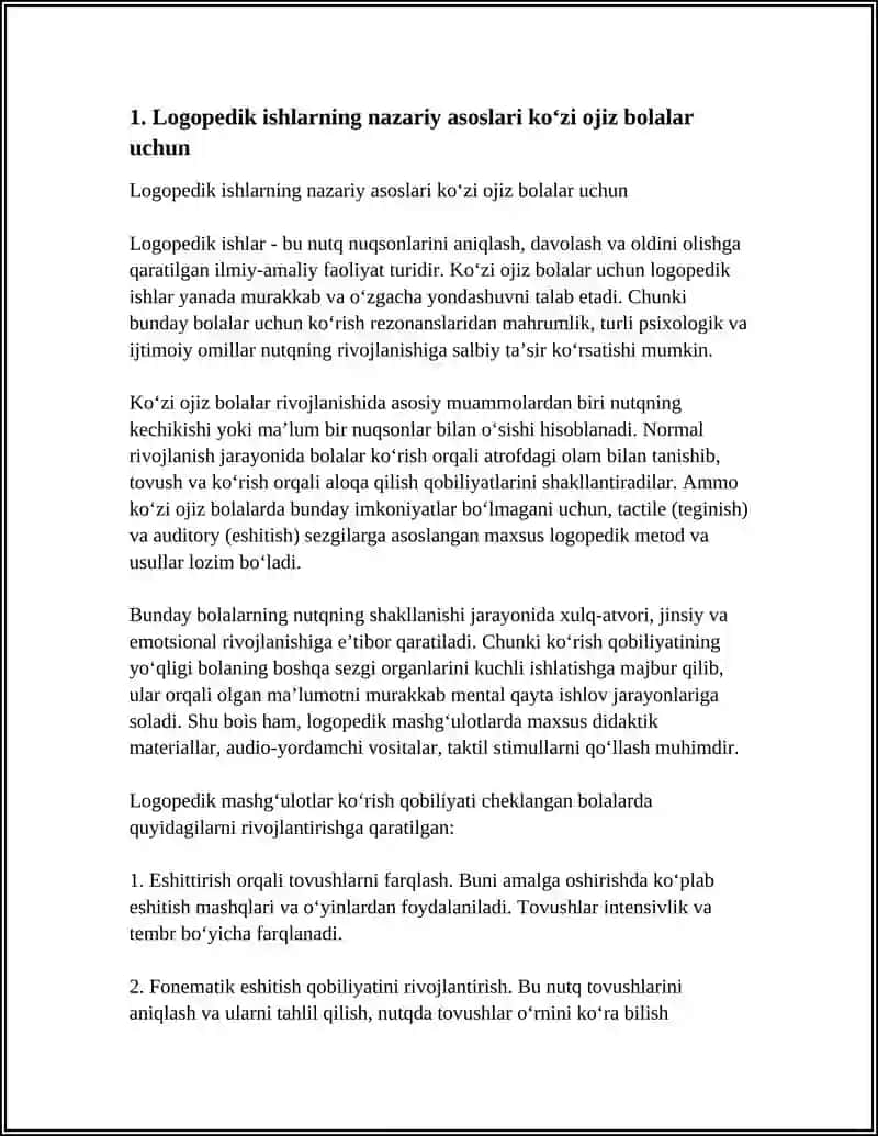 KO‘ZI OJIZ BOLALAR BILAN OLIB BORILADIGAN LOGOPEDIK ISHLARNING OʻZIGA XOS XUSUSIYATLARI 3