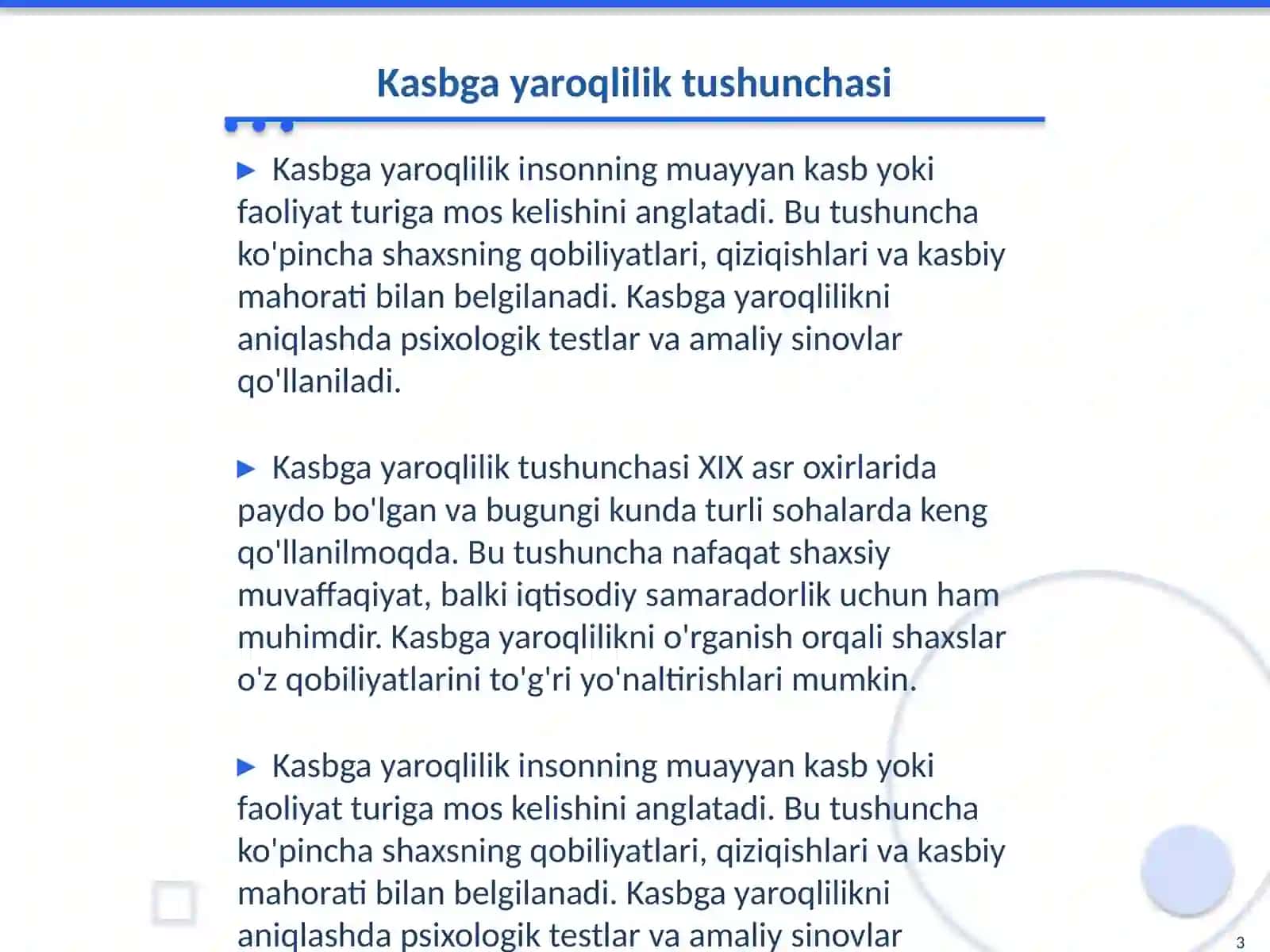 Kasbga yaroqlilik 3