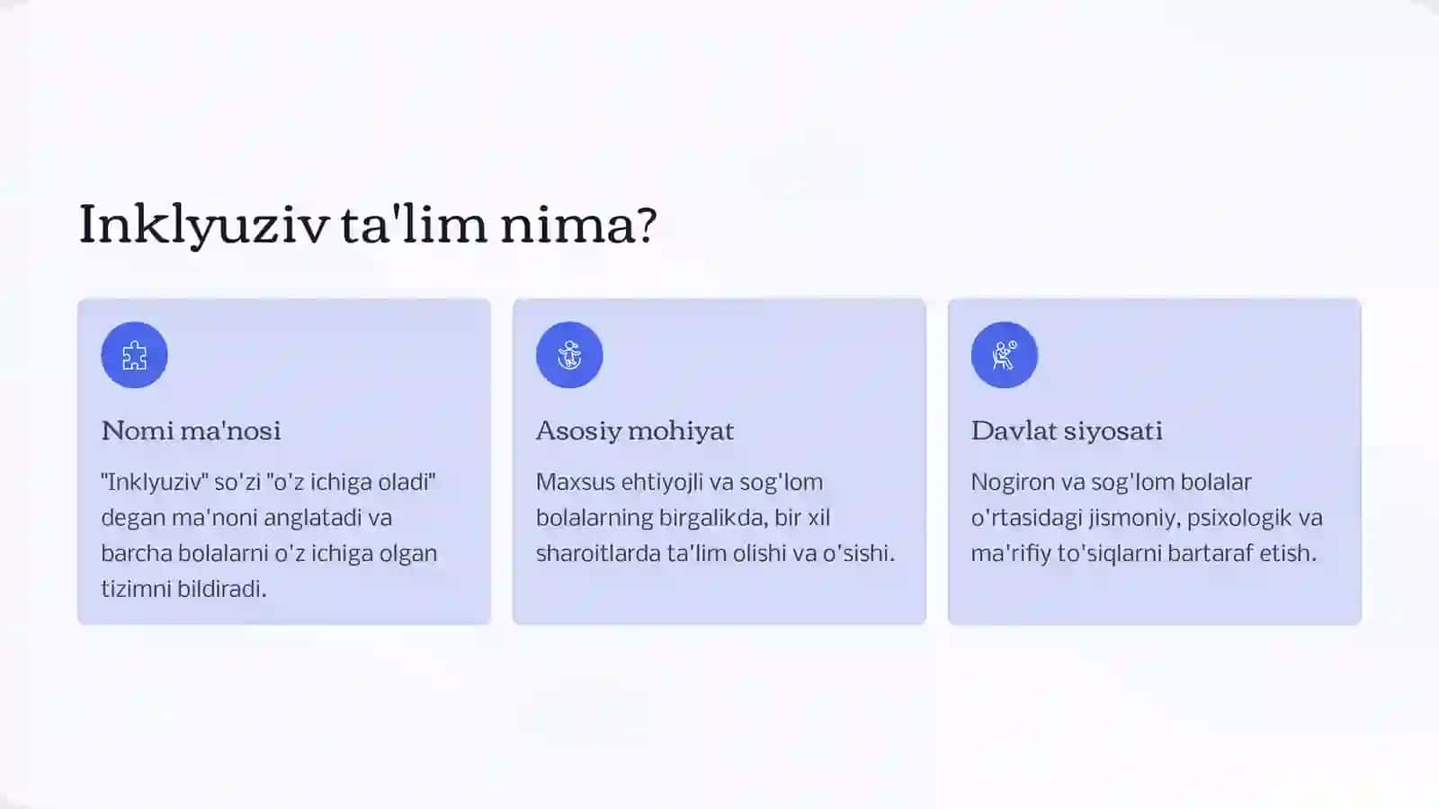 Inklyuziv ta'limning mohiyati. integratsion ta'lim va ijtomoiy reabilitatsiya 3