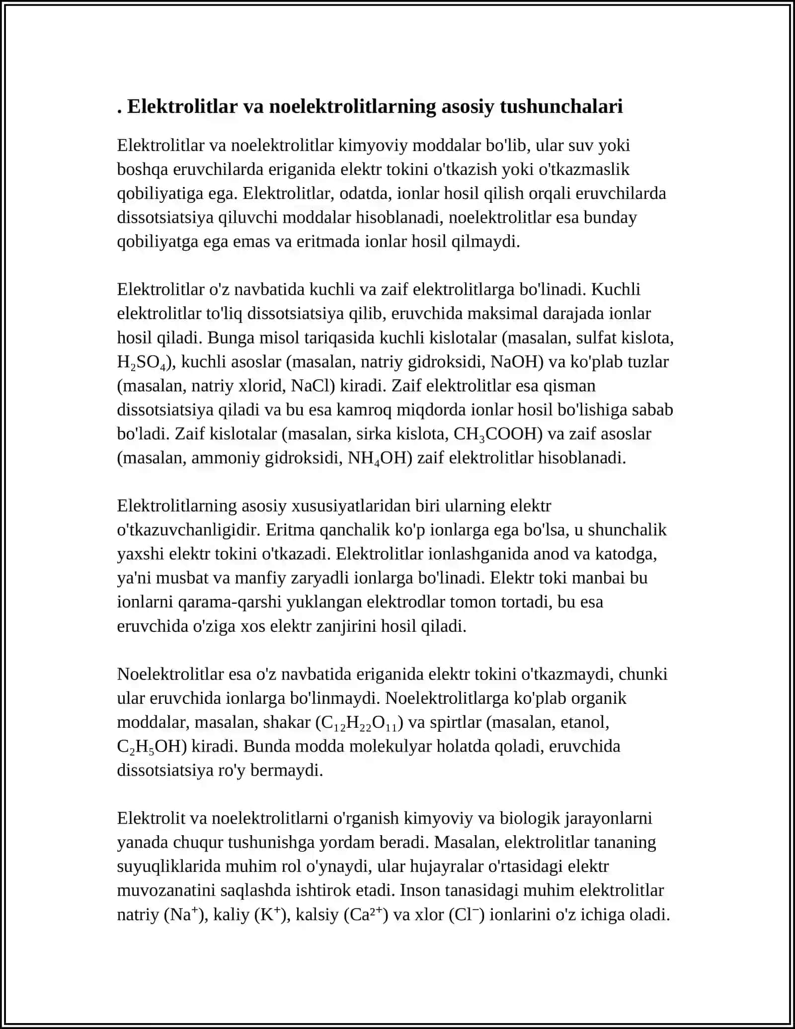 ORGANIZMDAGI BIOLOGIK SUYUQLIKLARI ELEKTROLIT VA NOELEKTROLITLAR ERITMALARI SIFATIDA 3