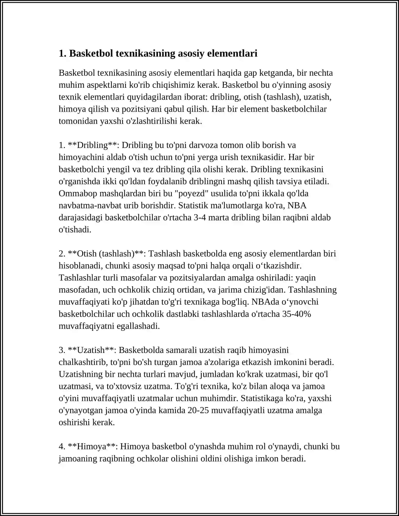 SPORT O'YINLARI:BASKETBOL SPORT TURINING TEXNIKASI VA TAKTIKASI 3
