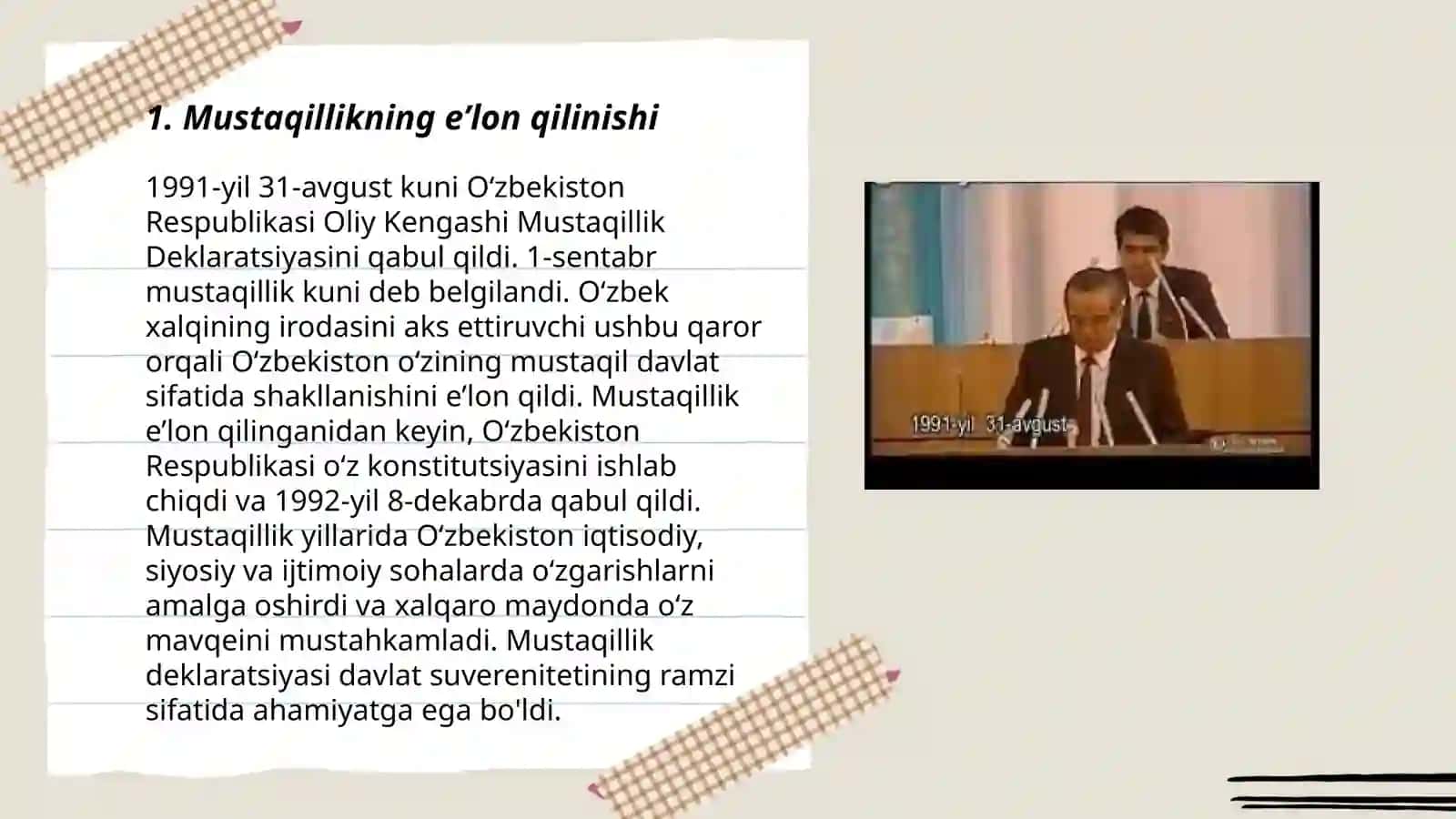 Mustaqil Oʻzbekiston Respublikasining tashkil topishi 3