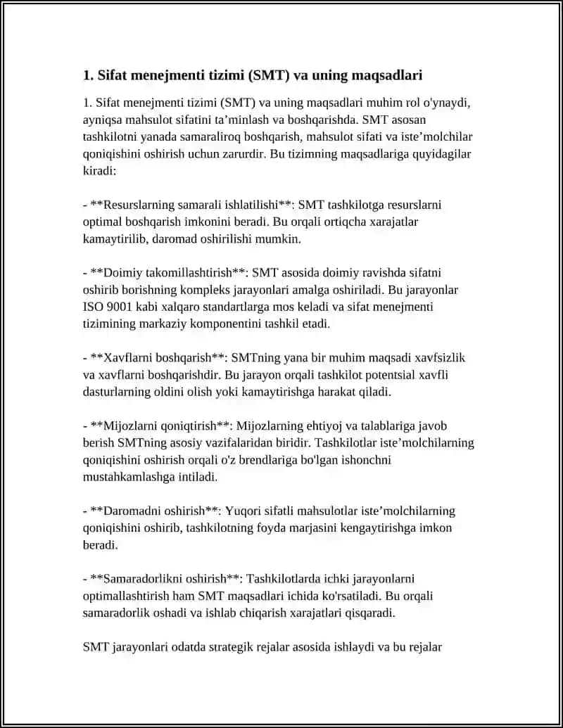 MAHSULOT SIFATINI TA’MINLASH VA BOSHQARISH SIFAT MENEJMENTI TIZIMI 3