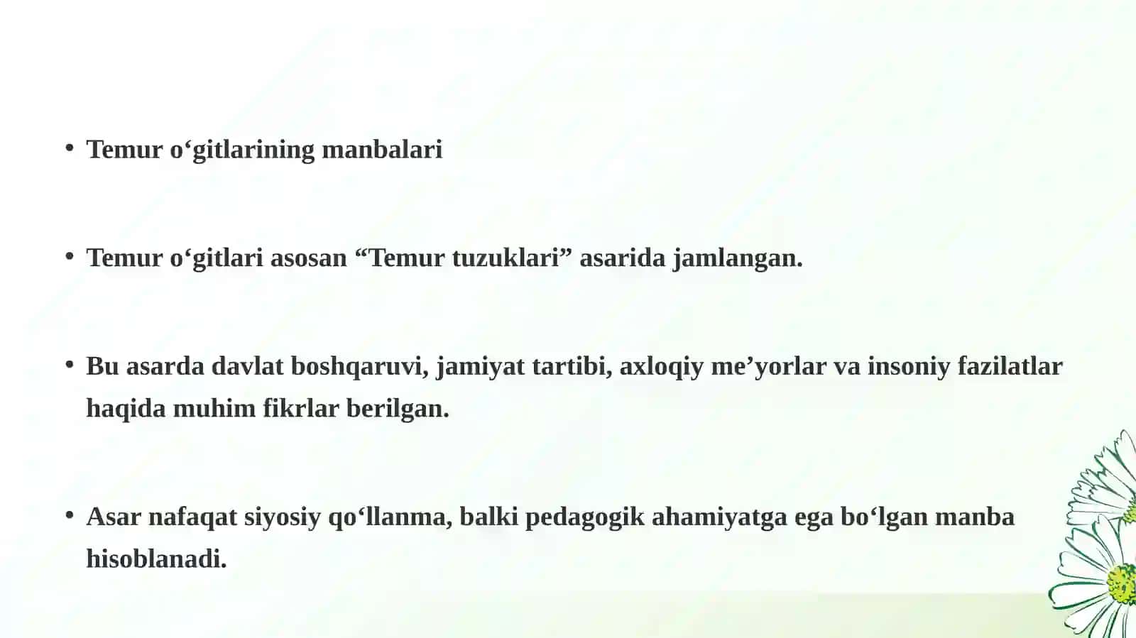 Amir Temur o‘gitlarining tarbiyaviy ahamiyati 3