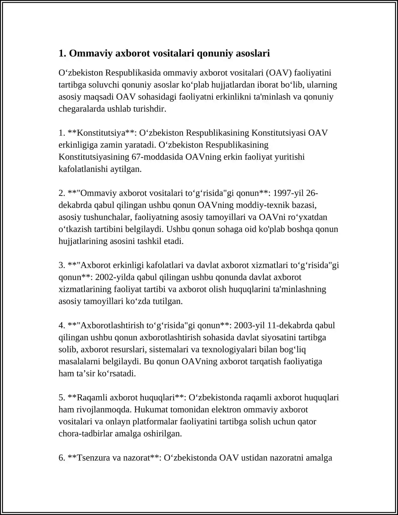 O'ZBEKISTON RESPUBLIKASIDA OMMAVIY AXBOROT VOSITALARINING FAOLIYATI 3