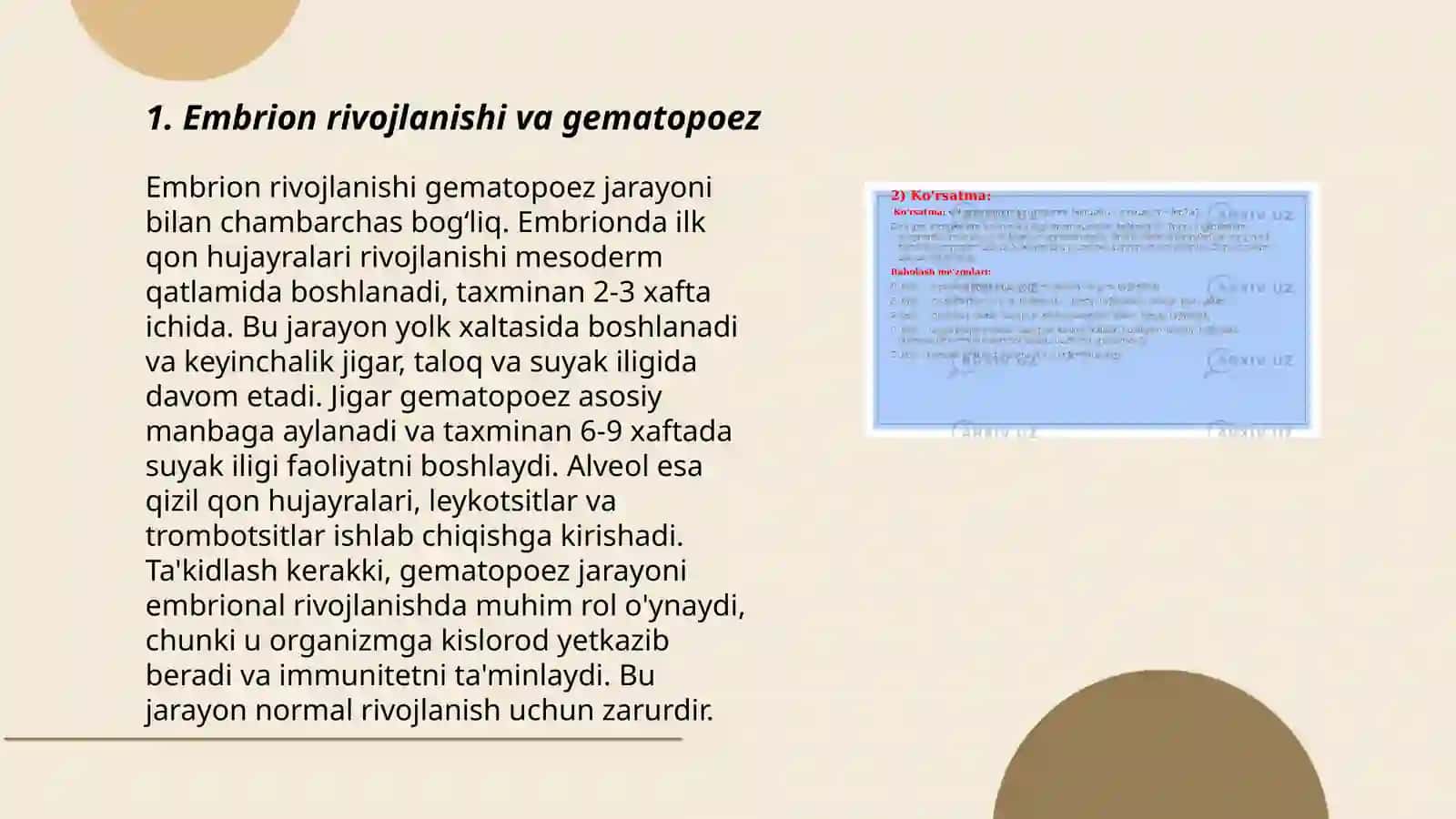 Embrion va postembironal gamatapoez davrlar ularning buzilishlari va klinik amaliyotdagi ahamiyati 3