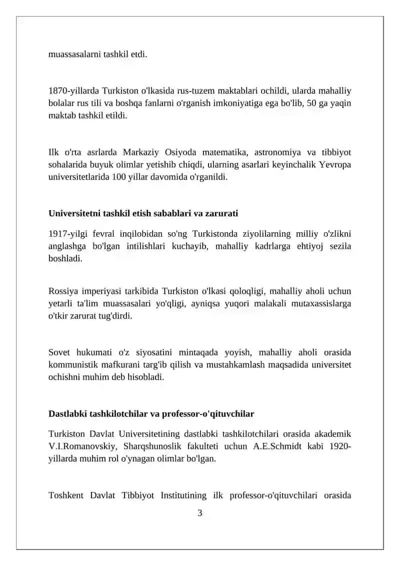Turkiston davlat universititeti va Toshkent davlat tibbiyot instituti tashkil etilishi tarixi 3